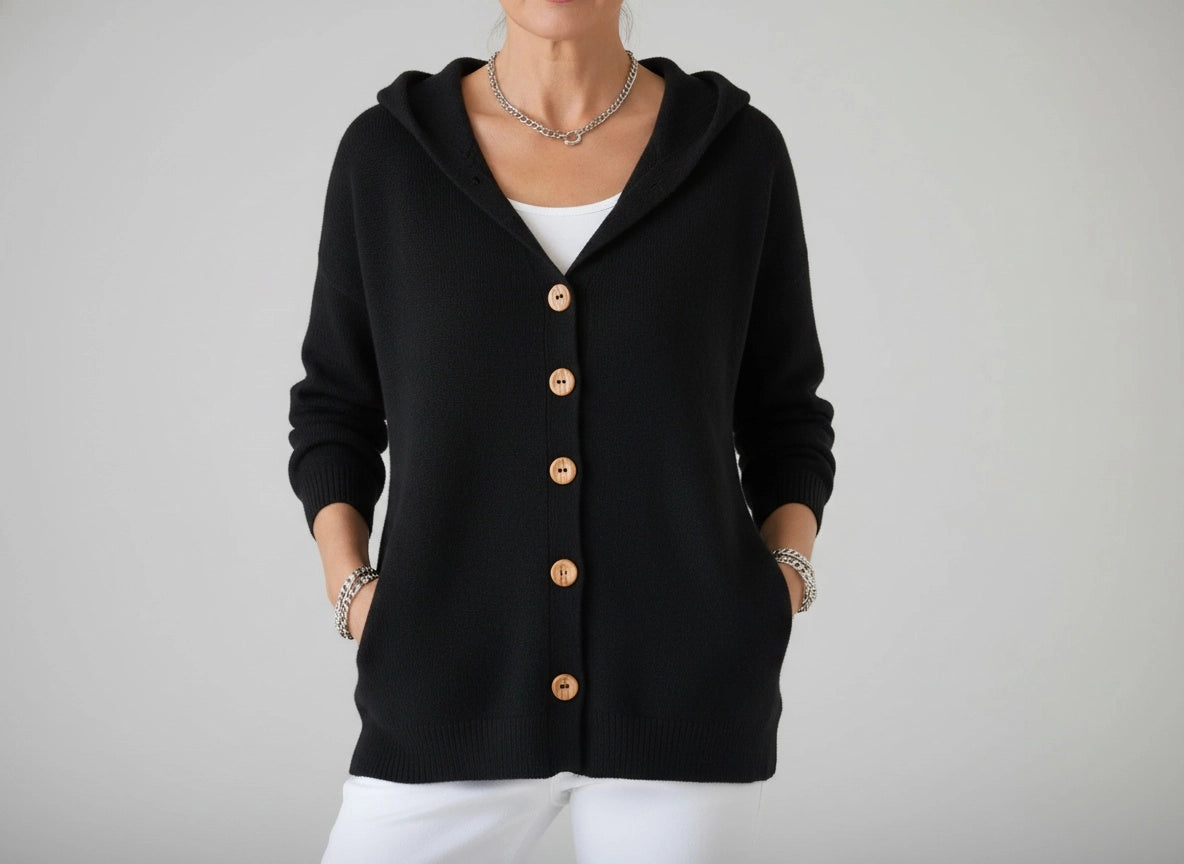 LOUISE | CARDIGAN À CAPUCHE EN MAILLE DOUCE