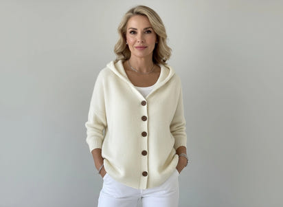 LOUISE | CARDIGAN À CAPUCHE EN MAILLE DOUCE